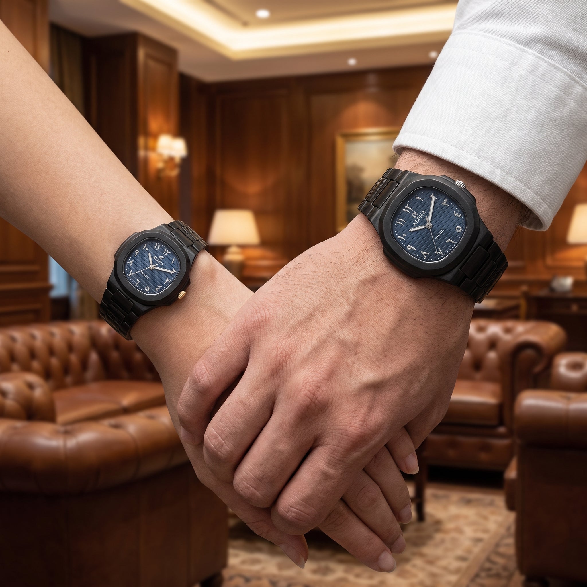 Alpha Black Couple Watch Set | Matching Luxury Quartz Watches