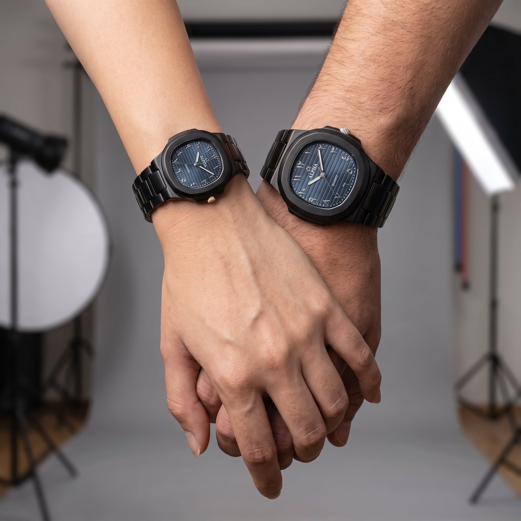 Alpha Black Couple Watch Set | Matching Luxury Quartz Watches