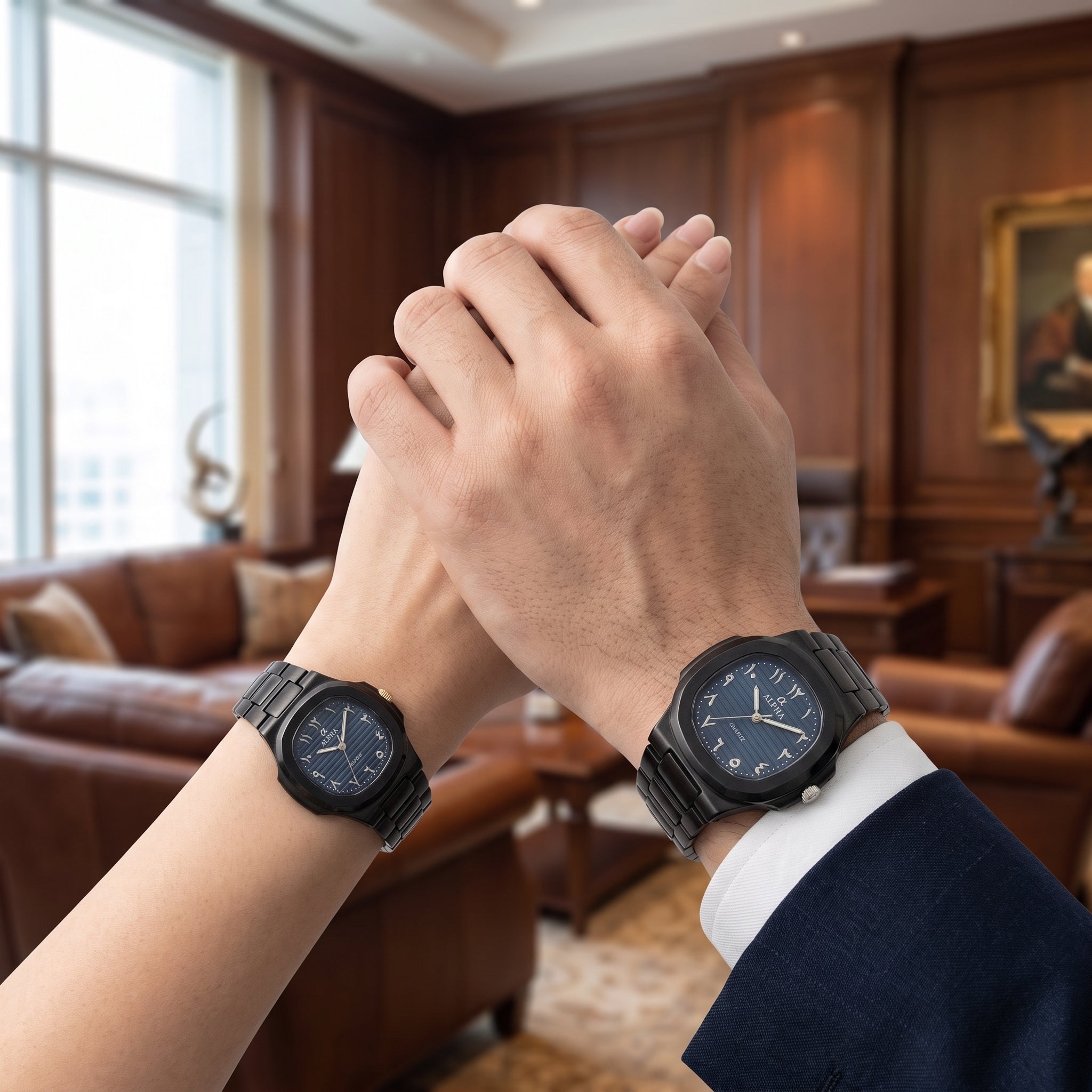Alpha Black Couple Watch Set | Matching Luxury Quartz Watches