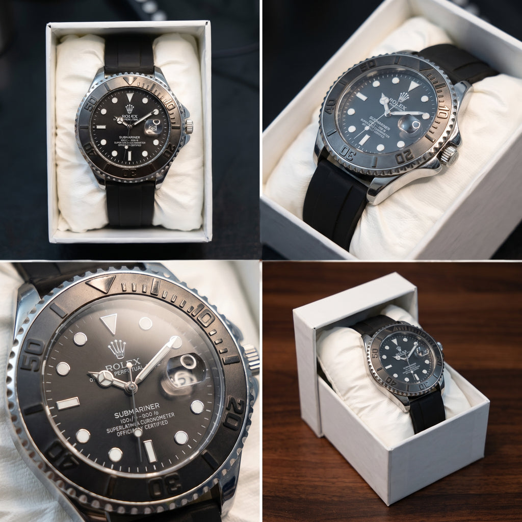 Luxury Submariner-Style Men’s Watch | Black Dial & Black Rubber Strap