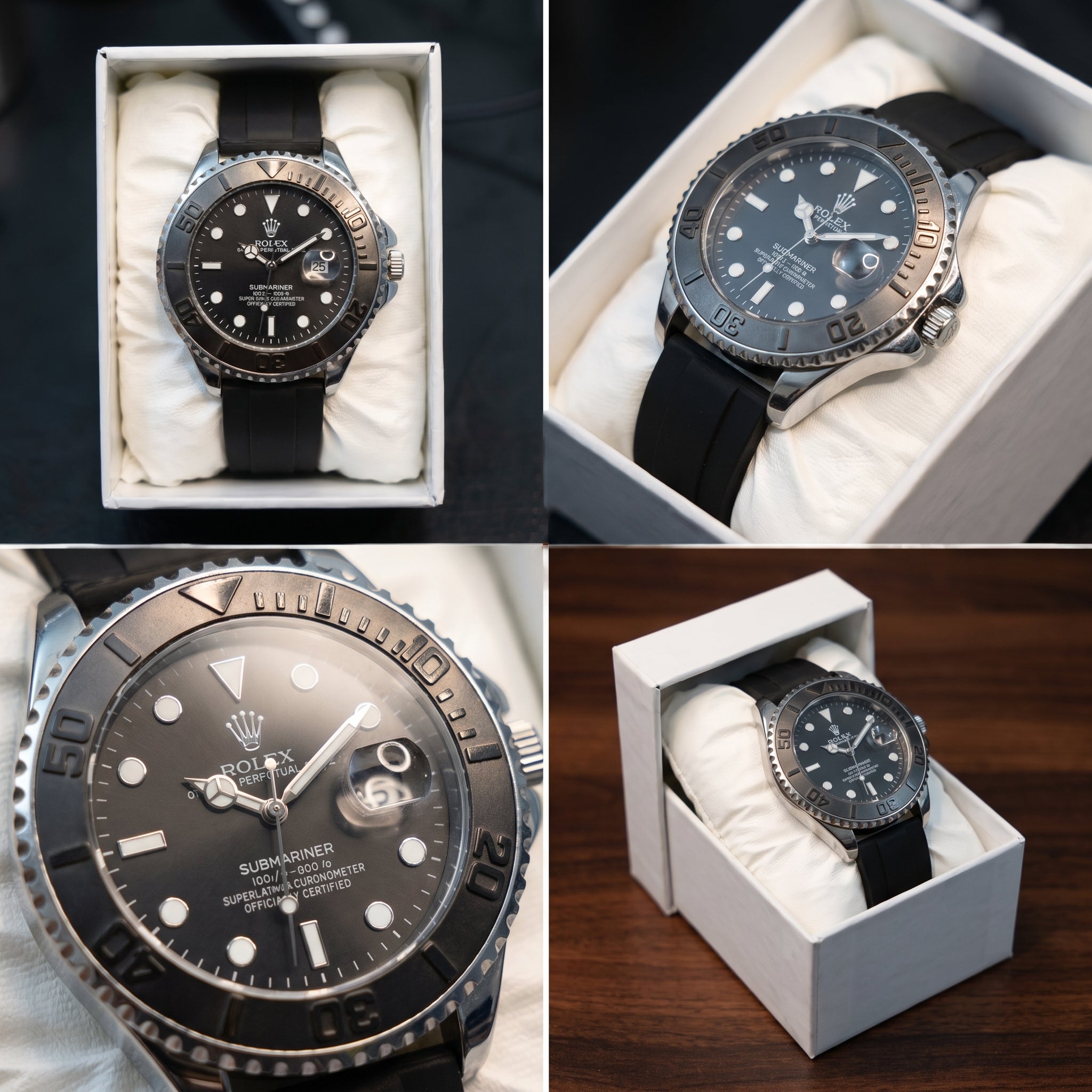 Luxury Submariner-Style Men’s Watch | Black Dial & Black Rubber Strap