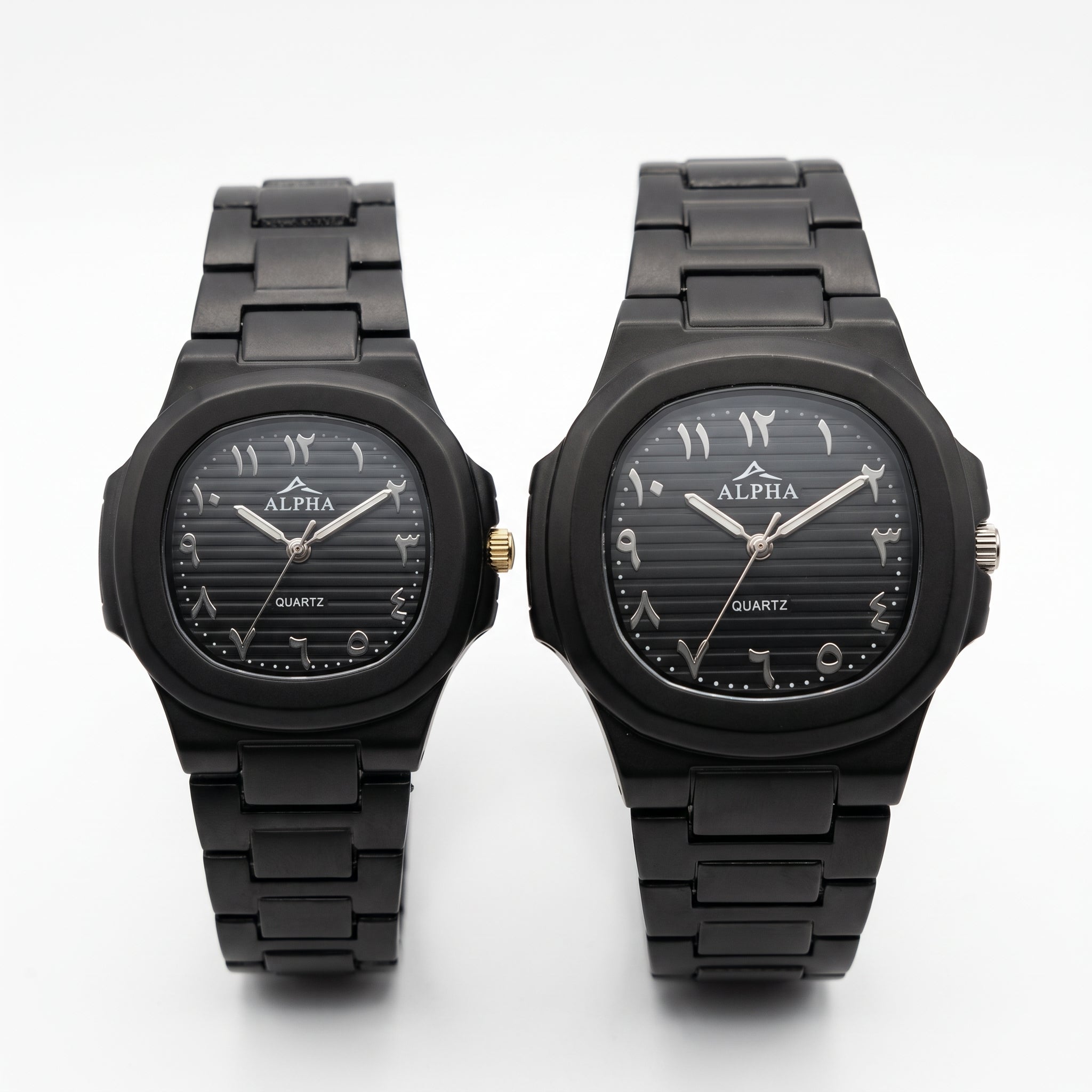 Alpha Black Couple Watch Set | Matching Luxury Quartz Watches