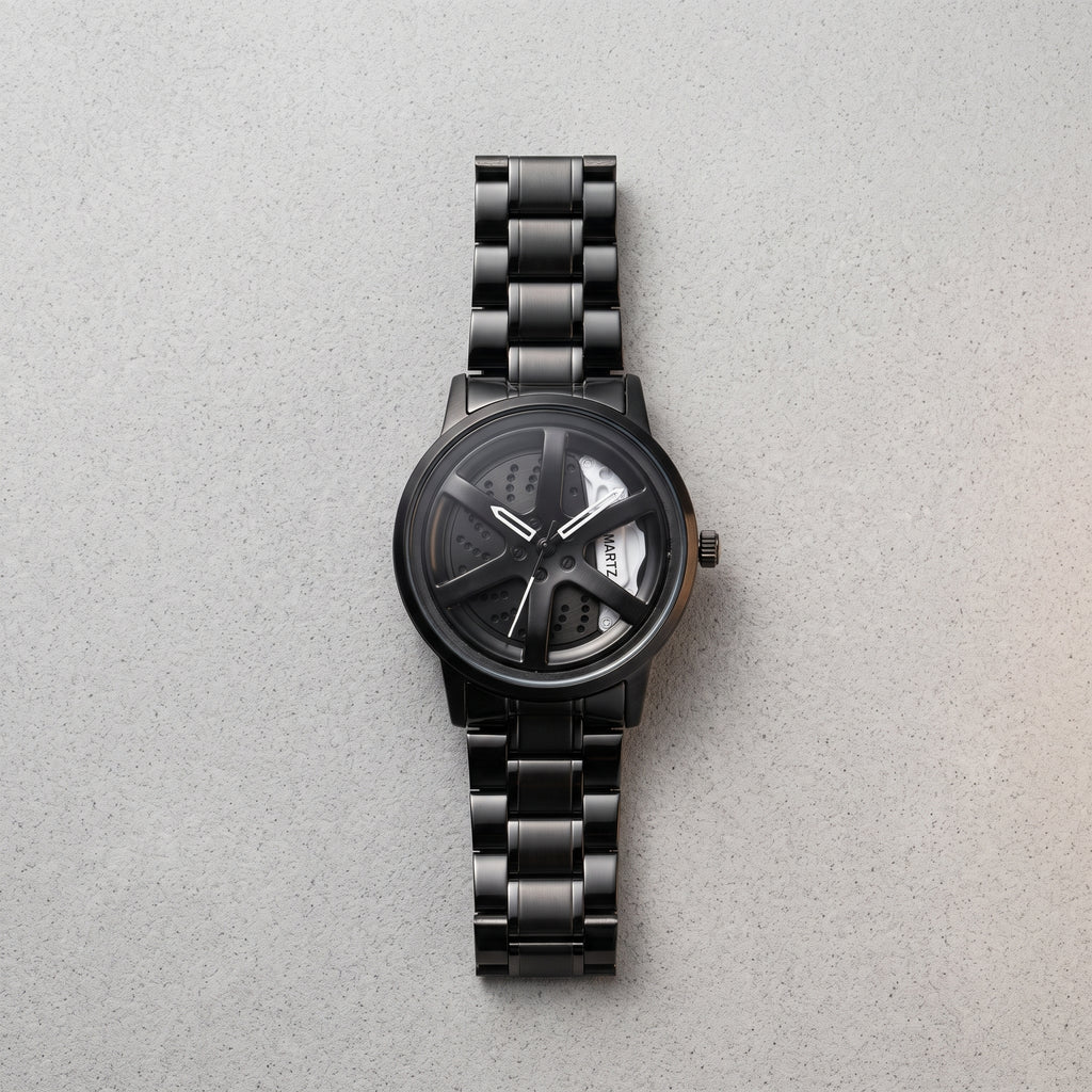 Men’s Black Skeleton Sport Stylish Wheel Watch | Premium Quartz Wristwatch