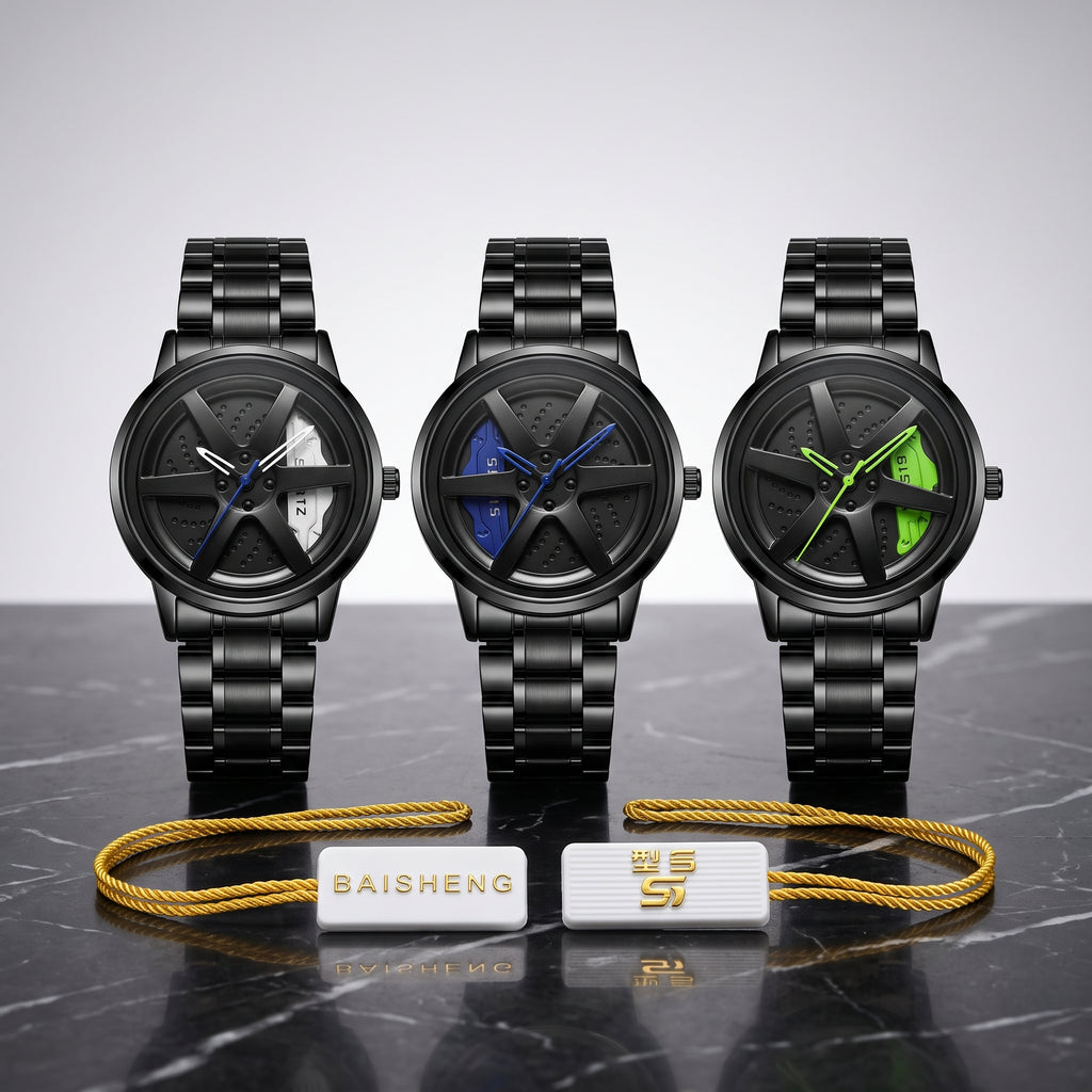 Men’s Black Skeleton Sport Stylish Wheel Watch | Premium Quartz Wristwatch