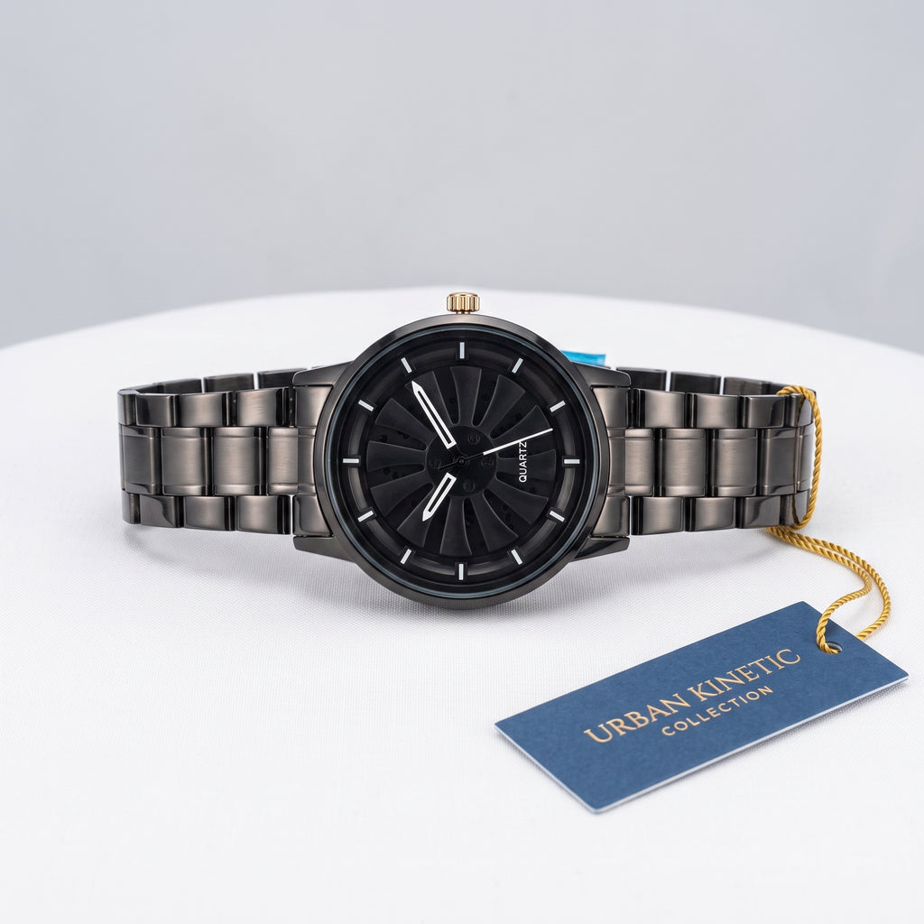 Men’s Black Skeleton Sport Stylish Wheel Watch | Premium Quartz Wristwatch