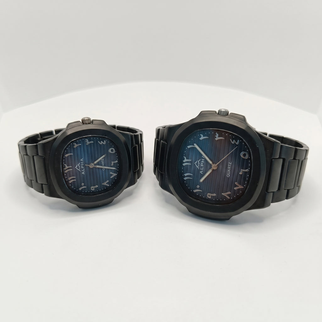 Alpha Black Couple Watch Set | Matching Luxury Quartz Watches