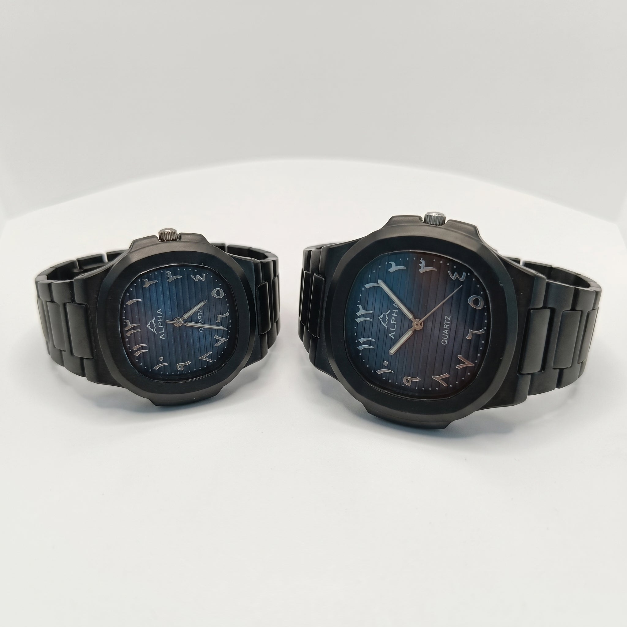Alpha Black Couple Watch Set | Matching Luxury Quartz Watches