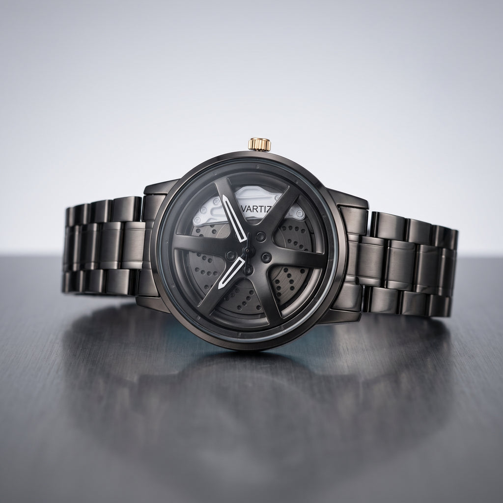 Men’s Black Skeleton Sport Stylish Wheel Watch | Premium Quartz Wristwatch