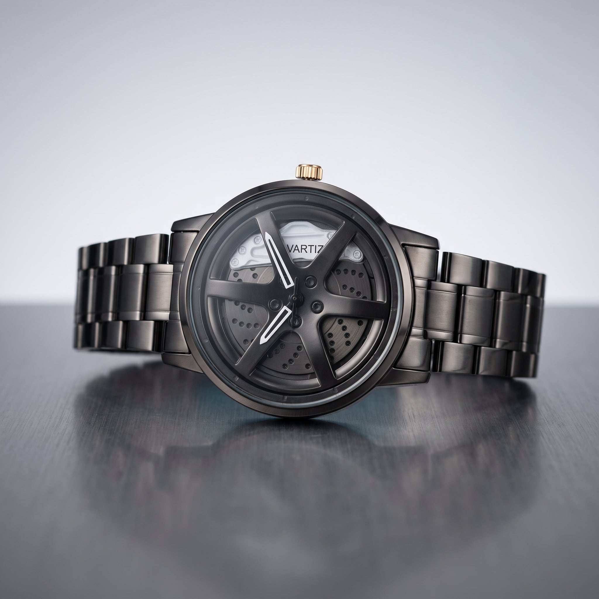 Men’s Black Skeleton Sport Stylish Wheel Watch | Premium Quartz Wristwatch