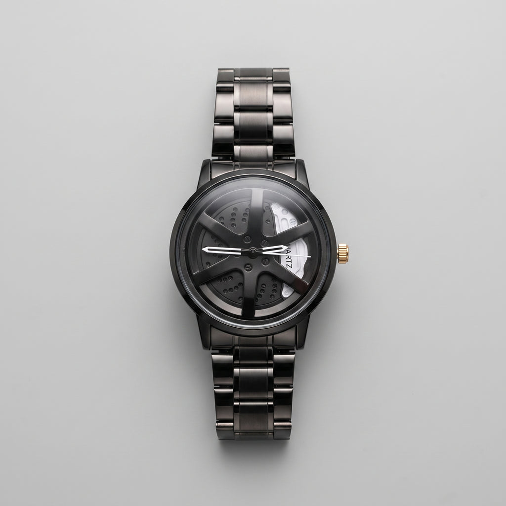 Men’s Black Skeleton Sport Stylish Wheel Watch | Premium Quartz Wristwatch