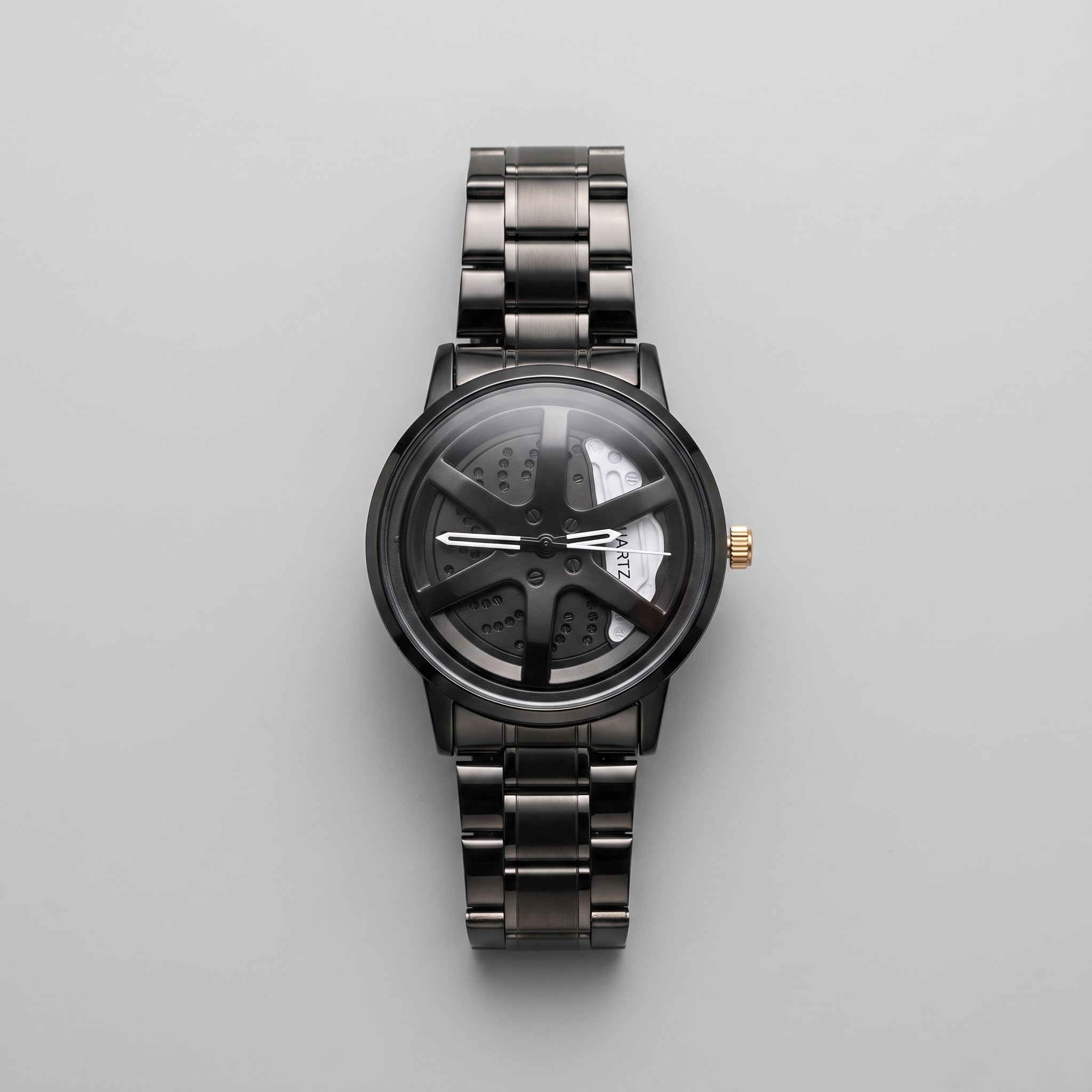 Men’s Black Skeleton Sport Stylish Wheel Watch | Premium Quartz Wristwatch