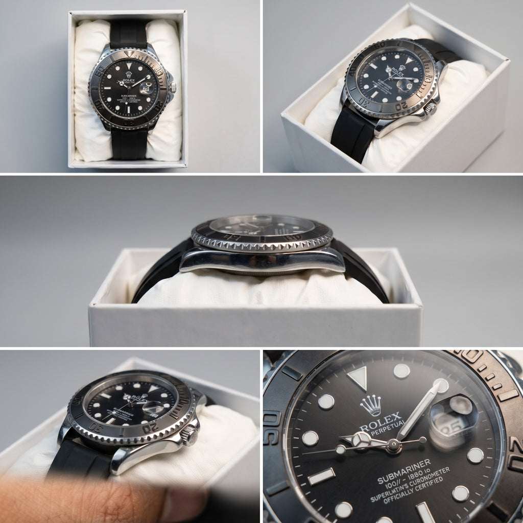 Luxury Submariner-Style Men’s Watch | Black Dial & Black Rubber Strap
