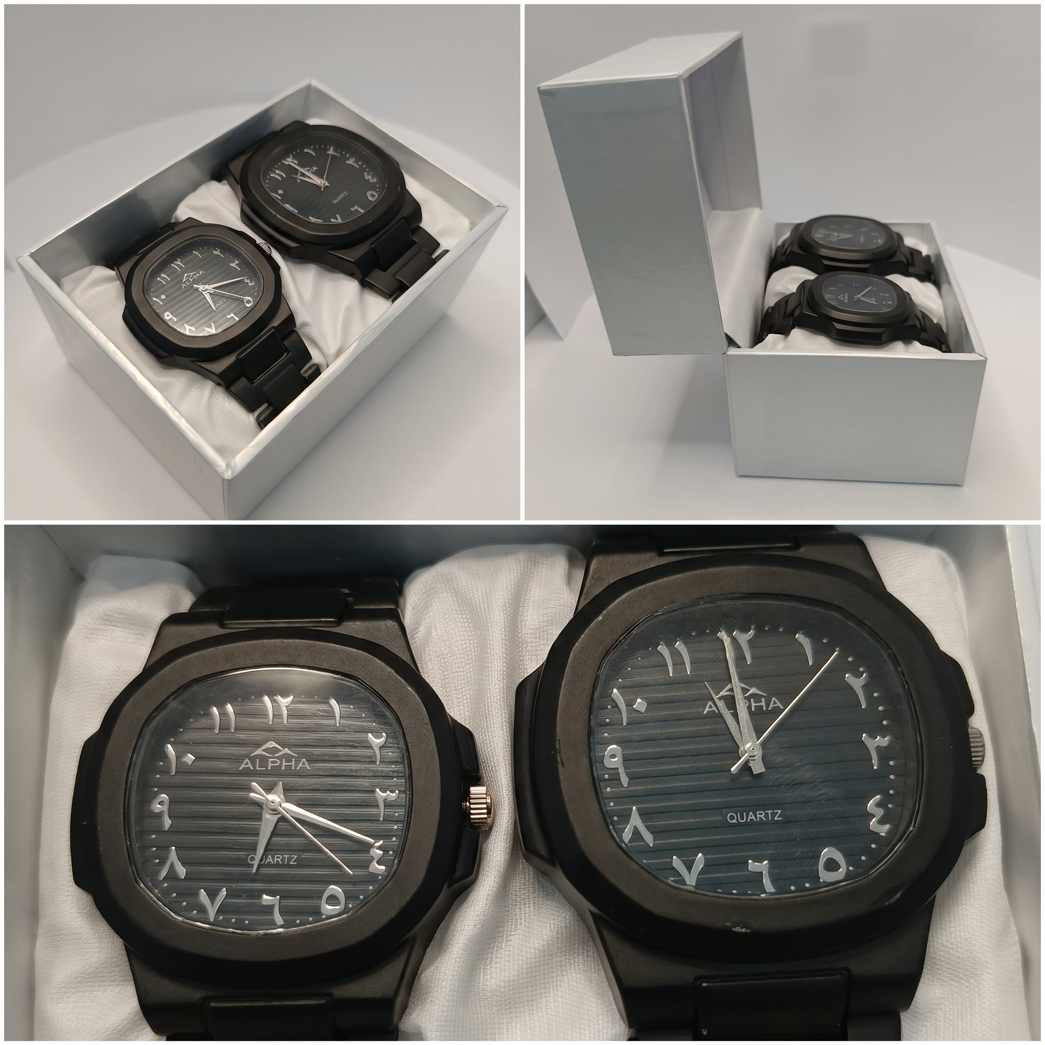 Alpha Black Couple Watch Set | Matching Luxury Quartz Watches