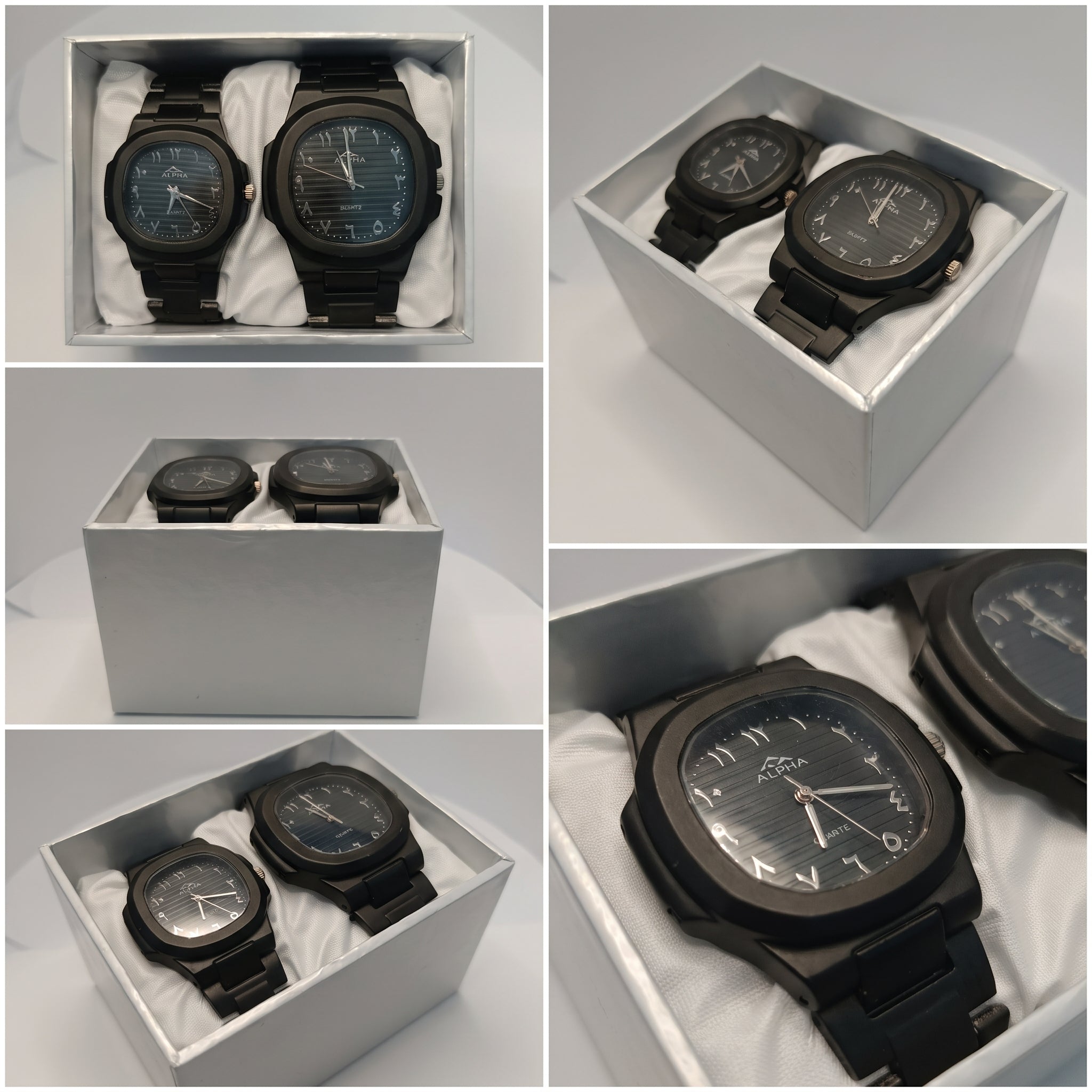 Alpha Black Couple Watch Set | Matching Luxury Quartz Watches