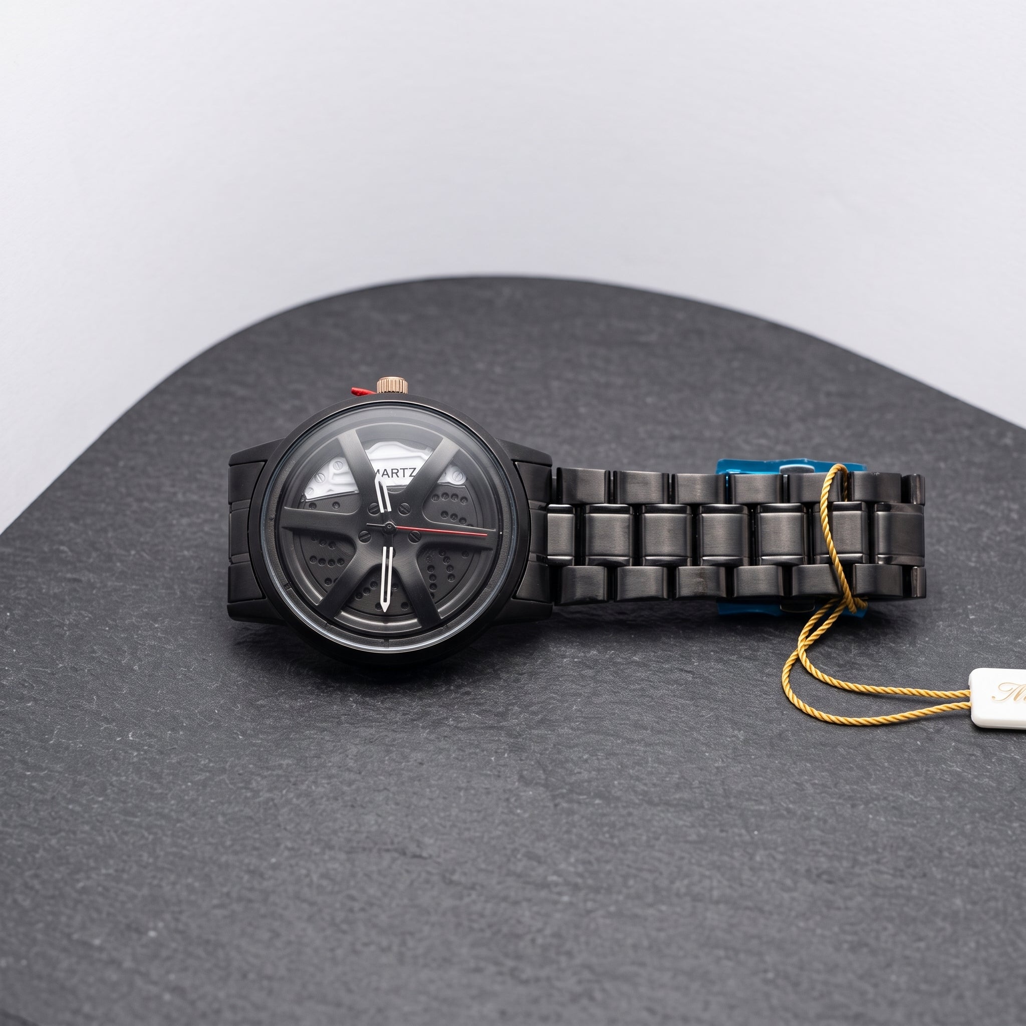 Men’s Black Skeleton Sport Stylish Wheel Watch | Premium Quartz Wristwatch