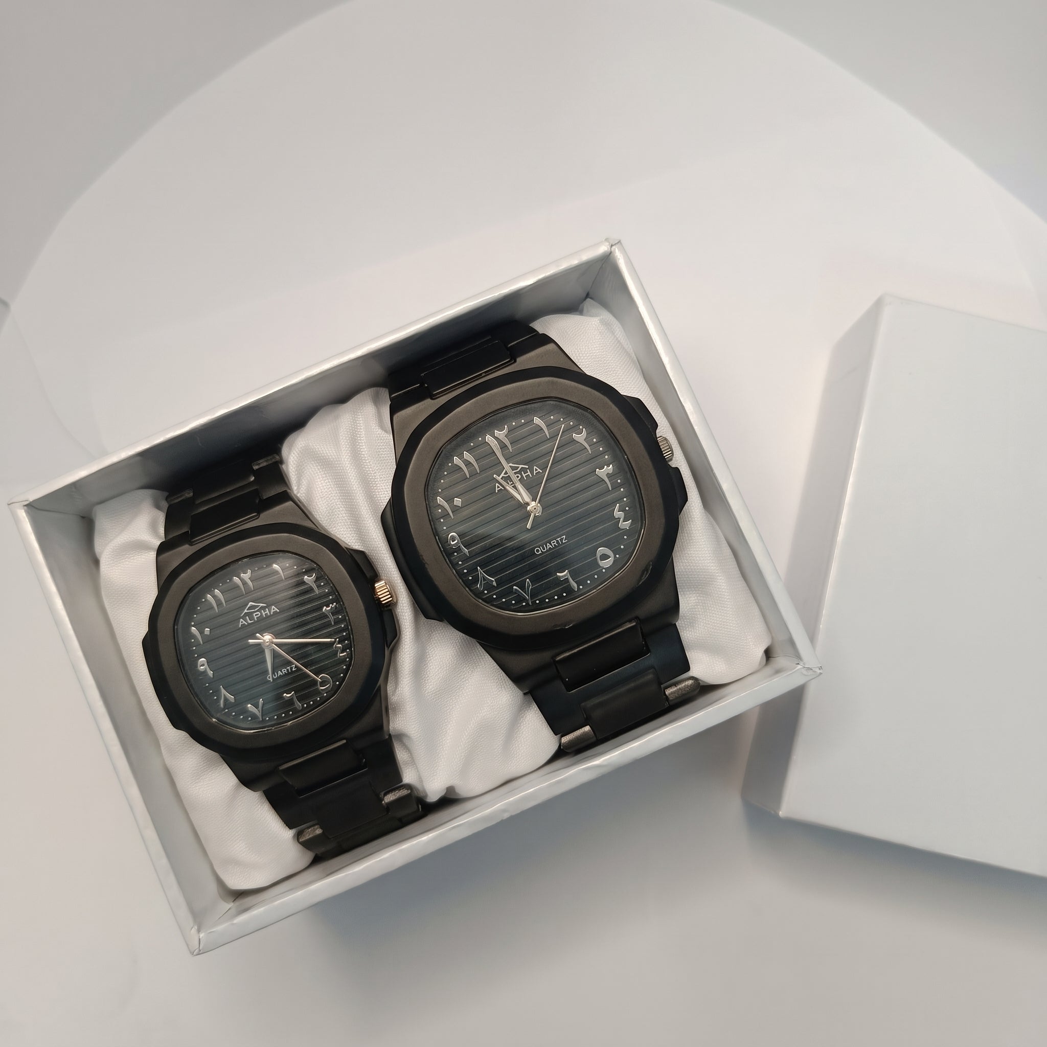 Alpha Black Couple Watch Set | Matching Luxury Quartz Watches