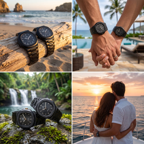 Alpha Black Couple Watch Set | Matching Luxury Quartz Watches