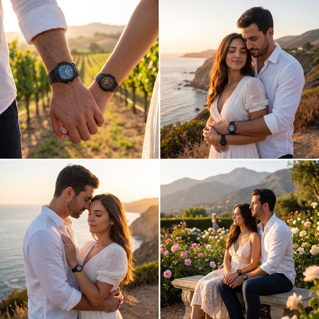 Alpha Black Couple Watch Set | Matching Luxury Quartz Watches