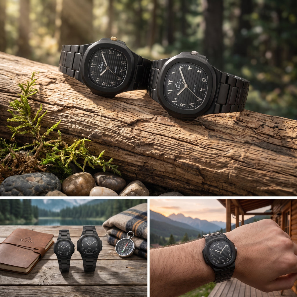Alpha Black Couple Watch Set | Matching Luxury Quartz Watches