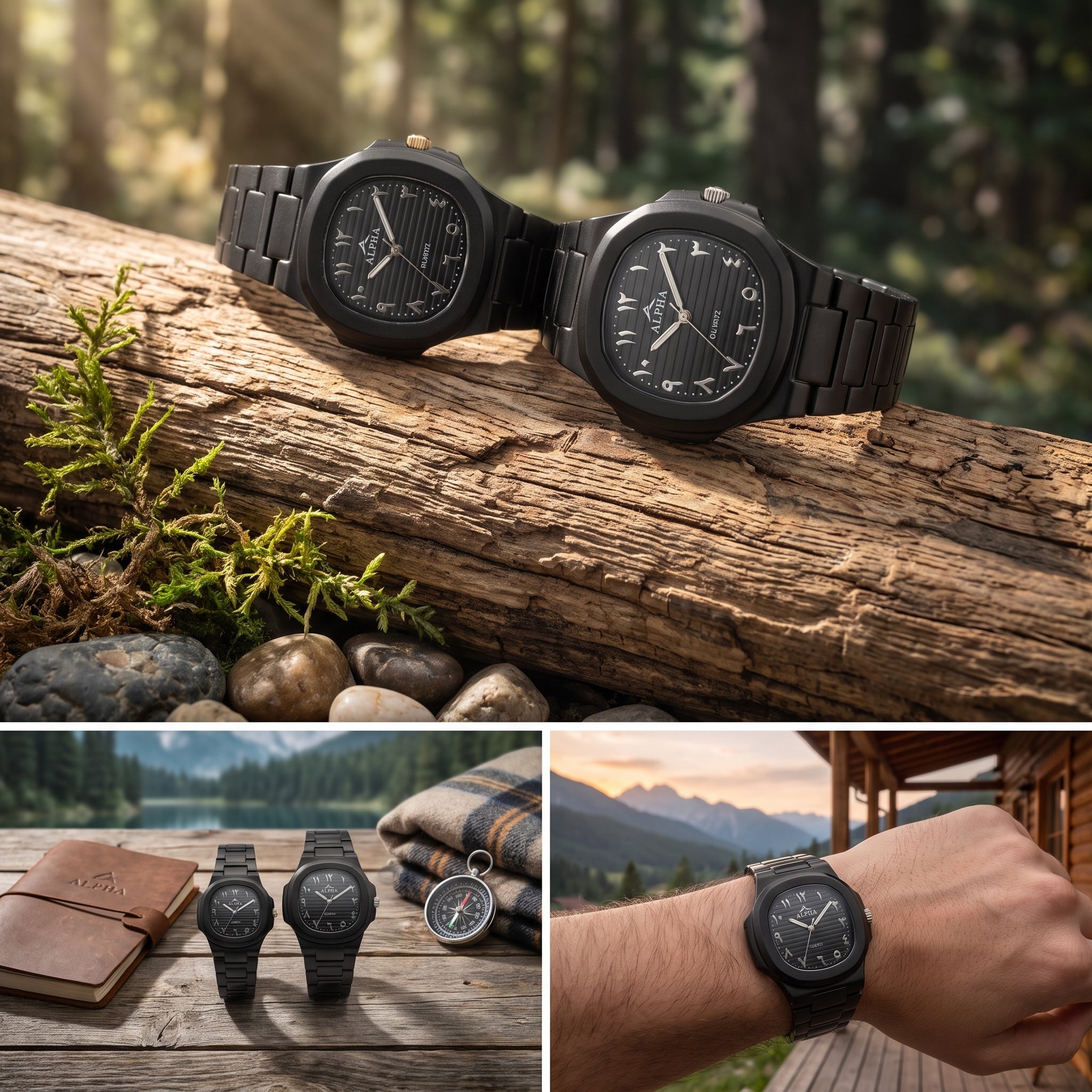 Alpha Black Couple Watch Set | Matching Luxury Quartz Watches