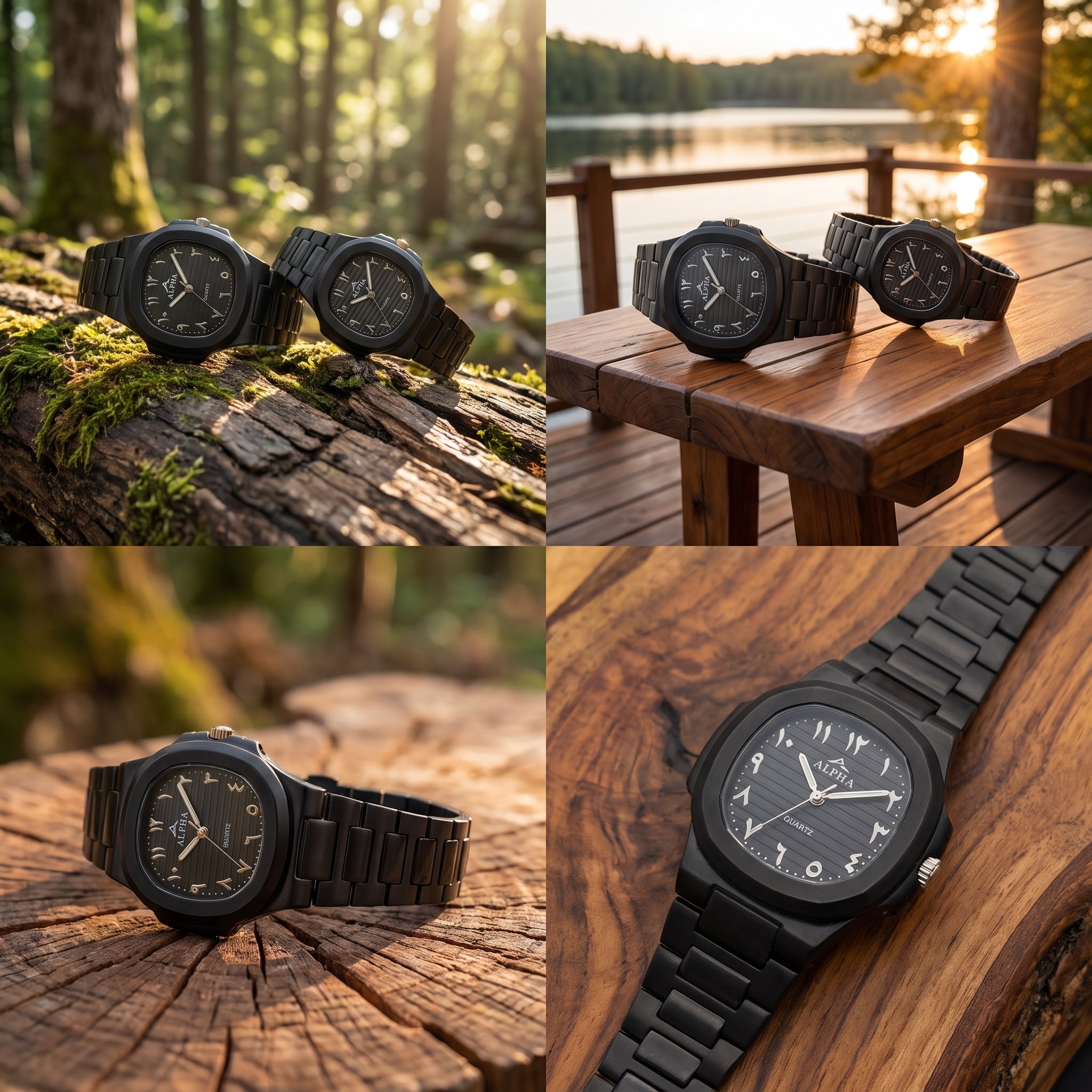 Alpha Black Couple Watch Set | Matching Luxury Quartz Watches