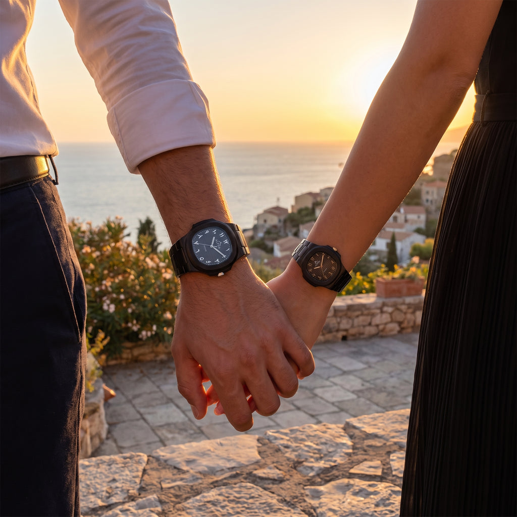Alpha Black Couple Watch Set | Matching Luxury Quartz Watches