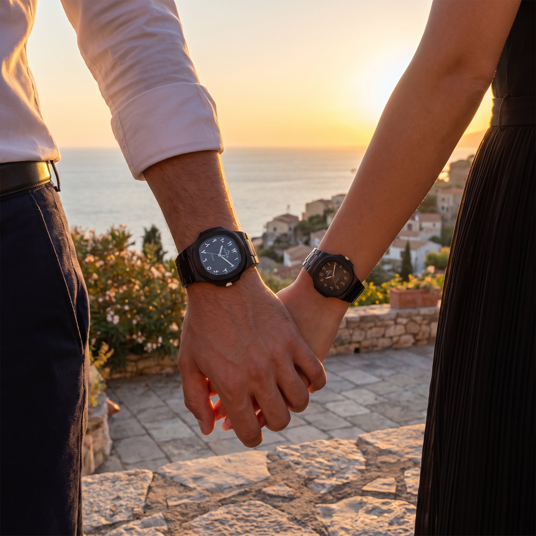 Alpha Black Couple Watch Set | Matching Luxury Quartz Watches