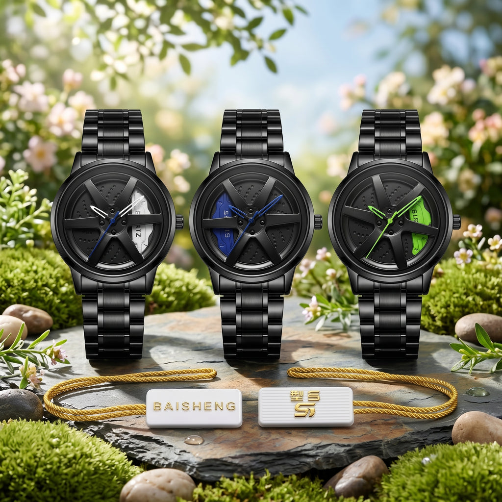 Men’s Black Skeleton Sport Stylish Wheel Watch | Premium Quartz Wristwatch