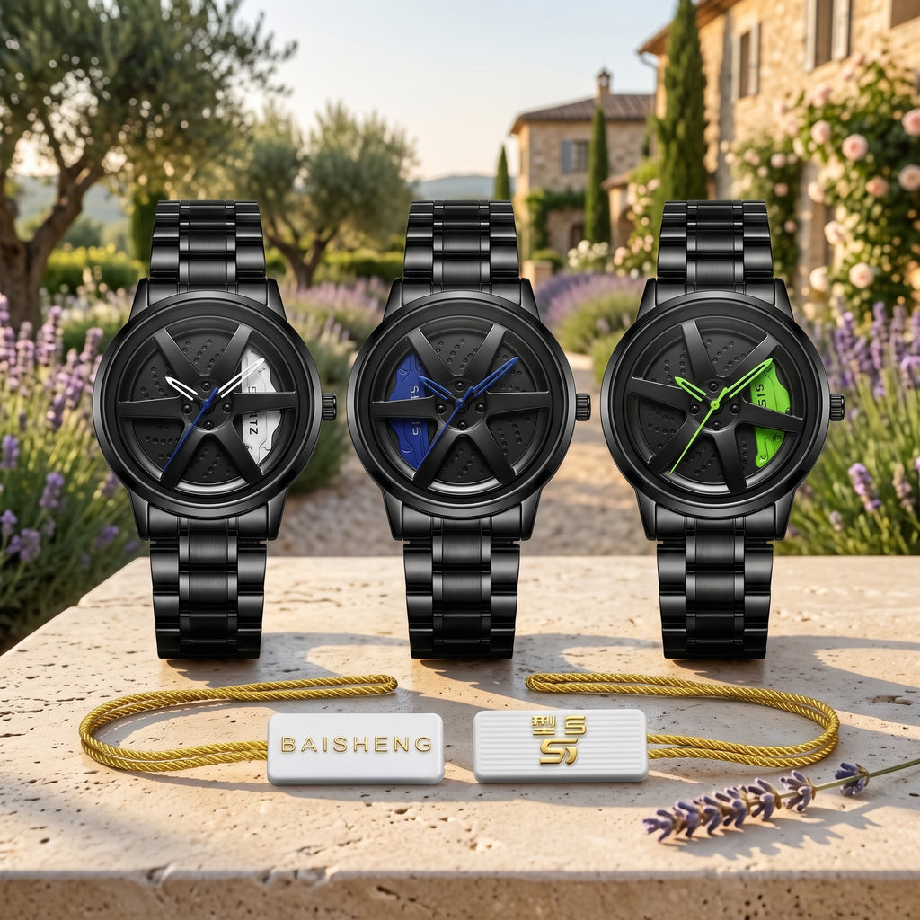 Men’s Black Skeleton Sport Stylish Wheel Watch | Premium Quartz Wristwatch